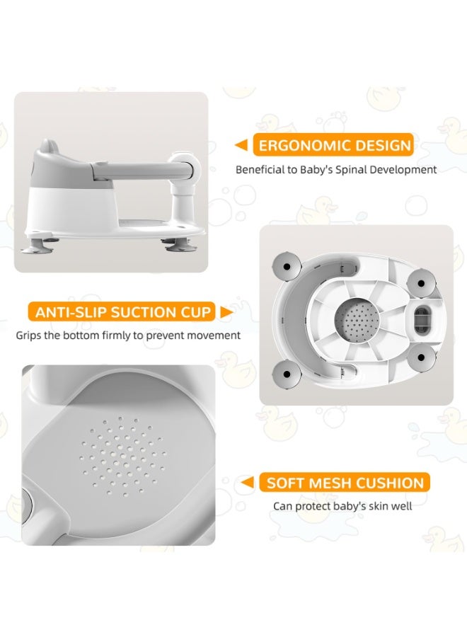 Baby Bath Seat for Babies 6 Months  up, Non-Slip Toddler Bath Seats for Babies Sitting Up, Safe Infant  Newborn Bathtub Chair with 4 Suction Cups  Soft Cushion for Shower,Gray - Image 5